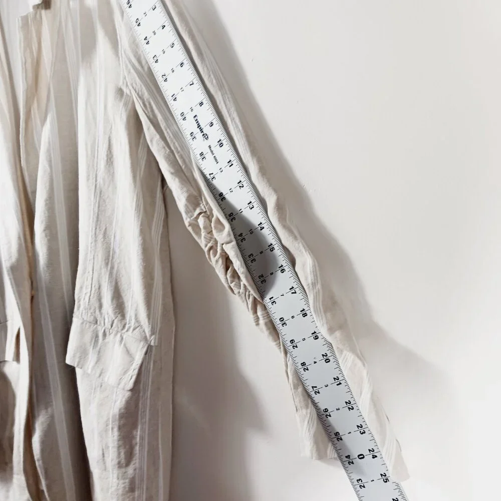 Free People "Fern" Oversized Striped Linen Blend Blazer, Ruched Sleeves SZ Small - Picture 13 of 16